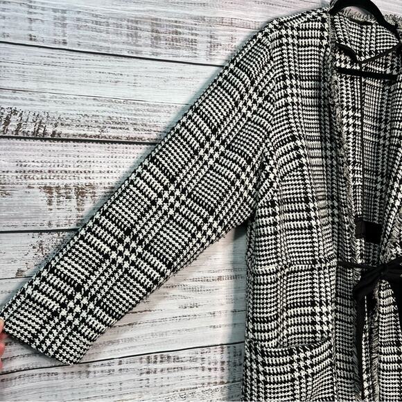 Lane Bryant 18/20 Houndstooth Jacket Peacoat Self Tie Frayed Hem Wool Pockets - Picture 4 of 13